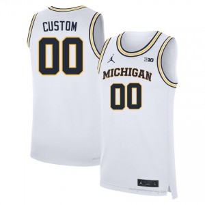 Custom #00 White UM Wolverines Basketball Embroidery Jersey | Men's NCAA Player Replica 81iP2Gq4