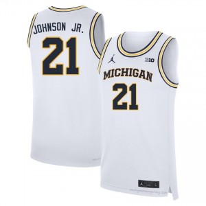 Morez Johnson Jr. #21 White Michigan Basketball Embroidery Jersey | Men's NCAA Player Replica 166jc05p