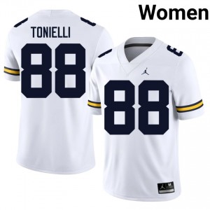 Deakon Tonielli #88 White Michigan Wolverines Football Stitched Jersey | Women's NCAA Player Replica 54R27021