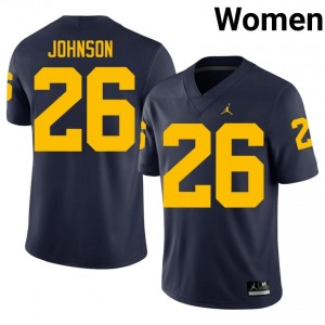 Donovan Johnson UM Wolverines #26 Navy Women's Football University Embroidery Jersey | Fast Shipping v7C0G097