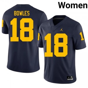 #18 Troy Bowles Navy Premium Michigan Women's Jersey | Big Ten Player Football Excellence & Embroidery 4b3mEO48