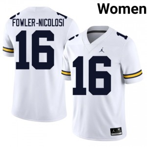 Brayden Fowler-Nicolosi #16 White Women's Football Jersey | Official Michigan NCAA Authentic Edition wC0k4121
