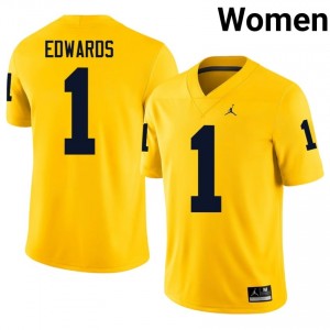 UM Wolverines Braylon Edwards #1 Women's Football Jersey | Maize Embroidery University Gear 2ss5L296