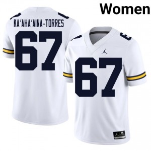 Houston Ka'aha'aina-Torres #67 White Michigan Football Stitched Jersey | Women's NCAA Player Replica gjV28T65