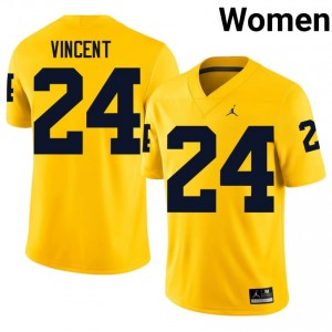 UM Wolverines Jamarion Vincent #24 Women's Football Jersey | Maize Stitched University Gear 4cPK8454