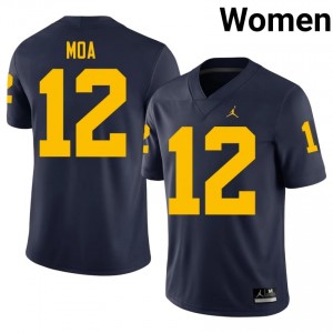 #12 Salesi Moa Navy Premium Michigan Wolverines Women's Jersey | Big Ten College Football Excellence & Embroidery 81U26060