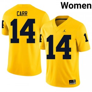 UM Wolverines Tommy Carr #14 Women's Football Jersey | Maize Embroidery University Gear TL632i21