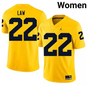 UM Wolverines Ty Law #22 Women's Football Jersey | Maize Stitch University Gear O80xp588