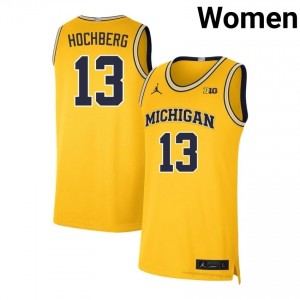 #13 Harrison Hochberg Maize Premium Michigan Women's Jersey | Big Ten NCAA Hoops Excellence & Stitched 181357D1