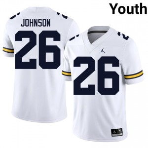 Donovan Johnson #26 White Youth Football Jersey | Official U-M NCAA Authentic Edition A11H1T30