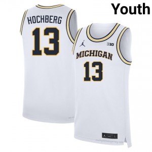 Harrison Hochberg #13 White UM Wolverines Basketball Embroidery Jersey | Youth NCAA Player Replica 760J3rKM