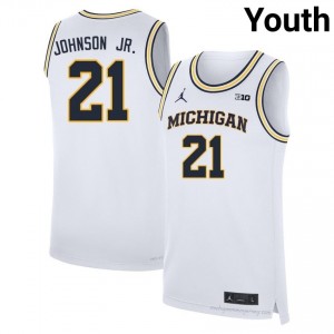 Morez Johnson Jr. #21 White UM Wolverines Basketball Embroidery Jersey | Youth NCAA Player Replica 402158E6