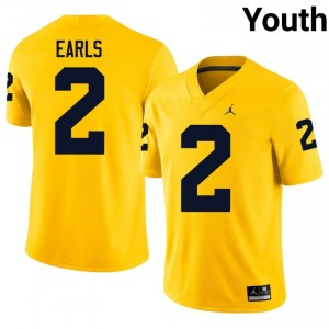UM Wolverines Shamari Earls #2 Youth Football Jersey | Maize Embroidery University Gear hjn66187