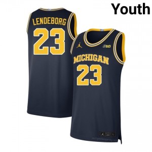 Wolverines Yaxel Lendeborg #23 Youth Basketball Jersey | Navy Stitch Player Gear 322U8I2p
