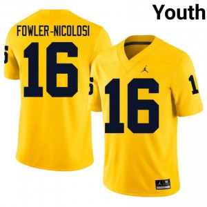 UM Wolverines Brayden Fowler-Nicolosi #16 Youth Football Jersey | Maize Embroidery University Gear 6OSTV365