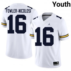 Brayden Fowler-Nicolosi #16 White Michigan Wolverines Football Stitched Jersey | Youth NCAA Player Replica 21jfrx41