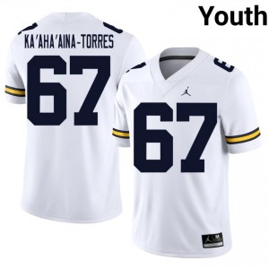 Houston Ka'aha'aina-Torres #67 White Youth Football Jersey | Official Michigan NCAA Authentic Edition 0wV74s23