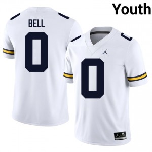Kendrick Bell #0 White Youth Football Jersey | Official Michigan NCAA Authentic Edition 41POK280