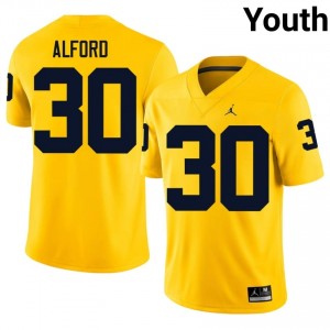U-M Max Alford #30 Youth Football Jersey | Maize Stitched NCAA Gear 4y8C0G17