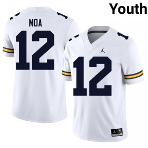 Salesi Moa #12 White Michigan Football Embroidery Jersey | Youth NCAA Player Replica EL024t92
